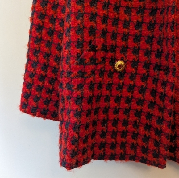 Vintage Houndstooth Boucle Tweed Double Breasted Blazer Preppy Maximalist - Picture 7 of 14